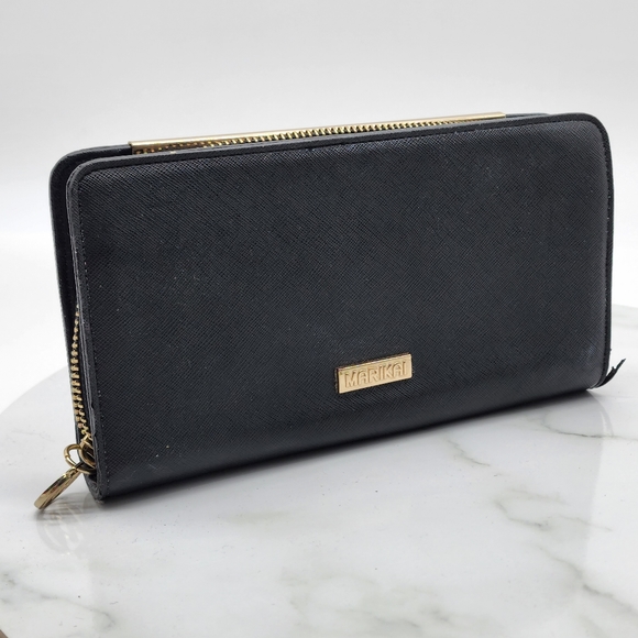 Marikai Black White Faux Saffiano Leather Gold Bar Wallet - Picture 16 of 16